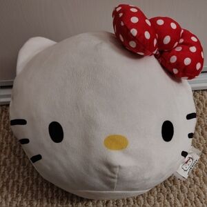 Hello Kitty White Plush Face Pillow with Red Polka Dot Bow